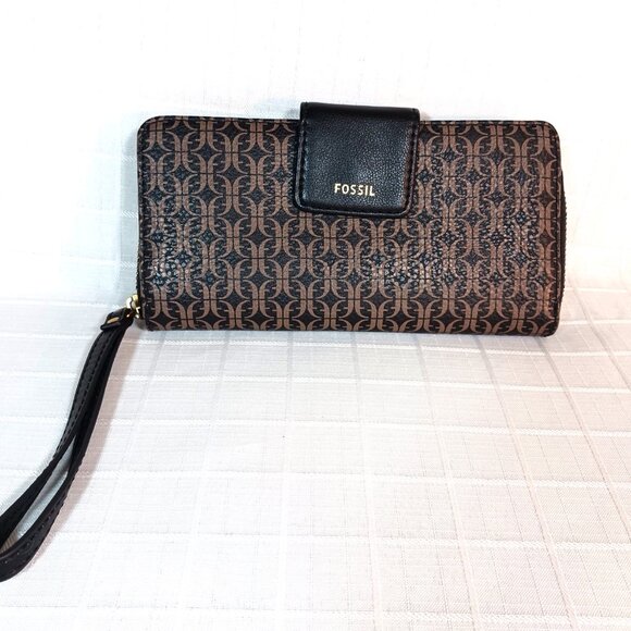 New Fossil Madison Zip Clutch Wallet Wristlet Brown/Black NWOT - Picture 2 of 10